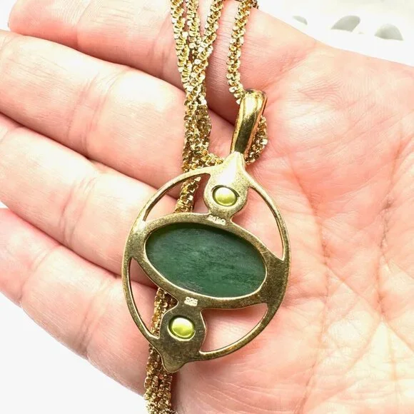 SAJEN Green Gemstone & Green Pearl Pendant Sterling Silver 22 In Chain Necklace - Picture 3 of 5